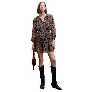 Mango Floral Chiffon Dress black red‎ print US size 12